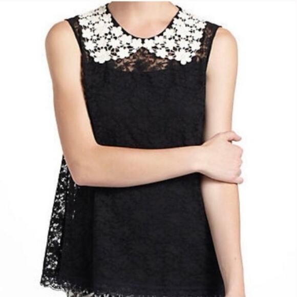 Eloise Sheer Black Lace Witchy Whimsigoth Sleeveless Peter Pan Collar Top XS - Picture 1 of 8
